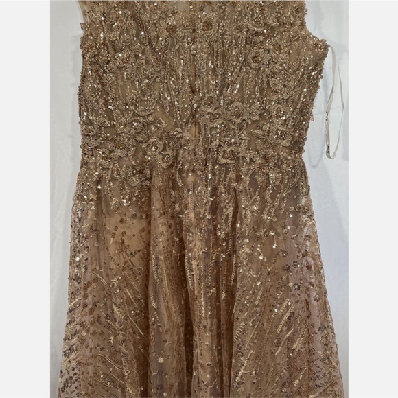 NWT $698 Mac Duggal [ 8 ] Sequined Cap Sleeve Fit and Flare Dress Bronze MIDI‎ - Picture 15 of 16